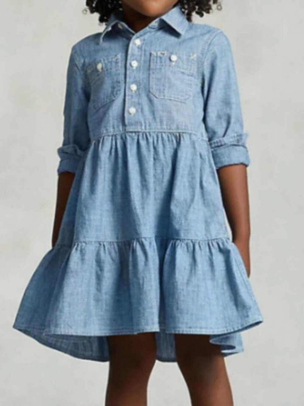 Polo by Ralph Lauren Light Blue Chambray Tiered Dress for Girls